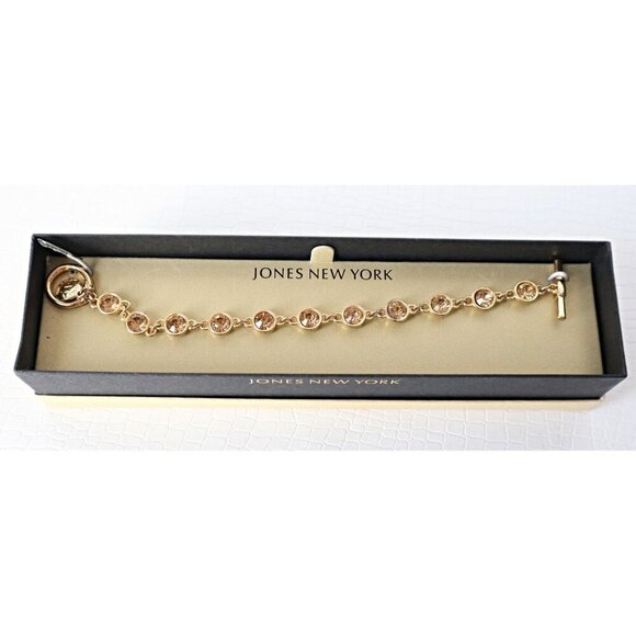 Vintage Jones New York Rhinestone Rivoli Gold Tone Toggle Clasp Bracelet - Picture 1 of 5